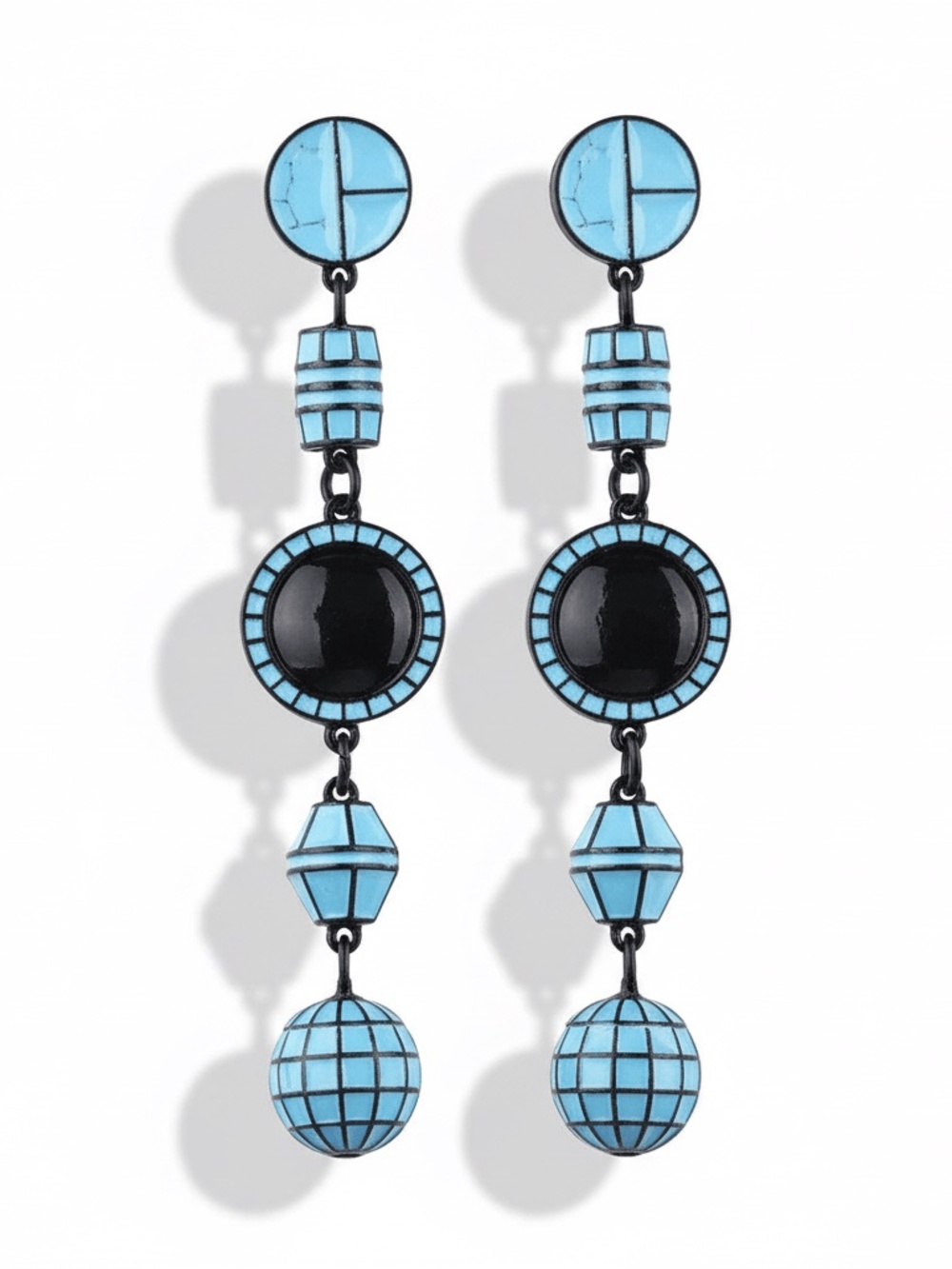 Womens Long Geometric Blue‎ Black Dangle Drop Earrings